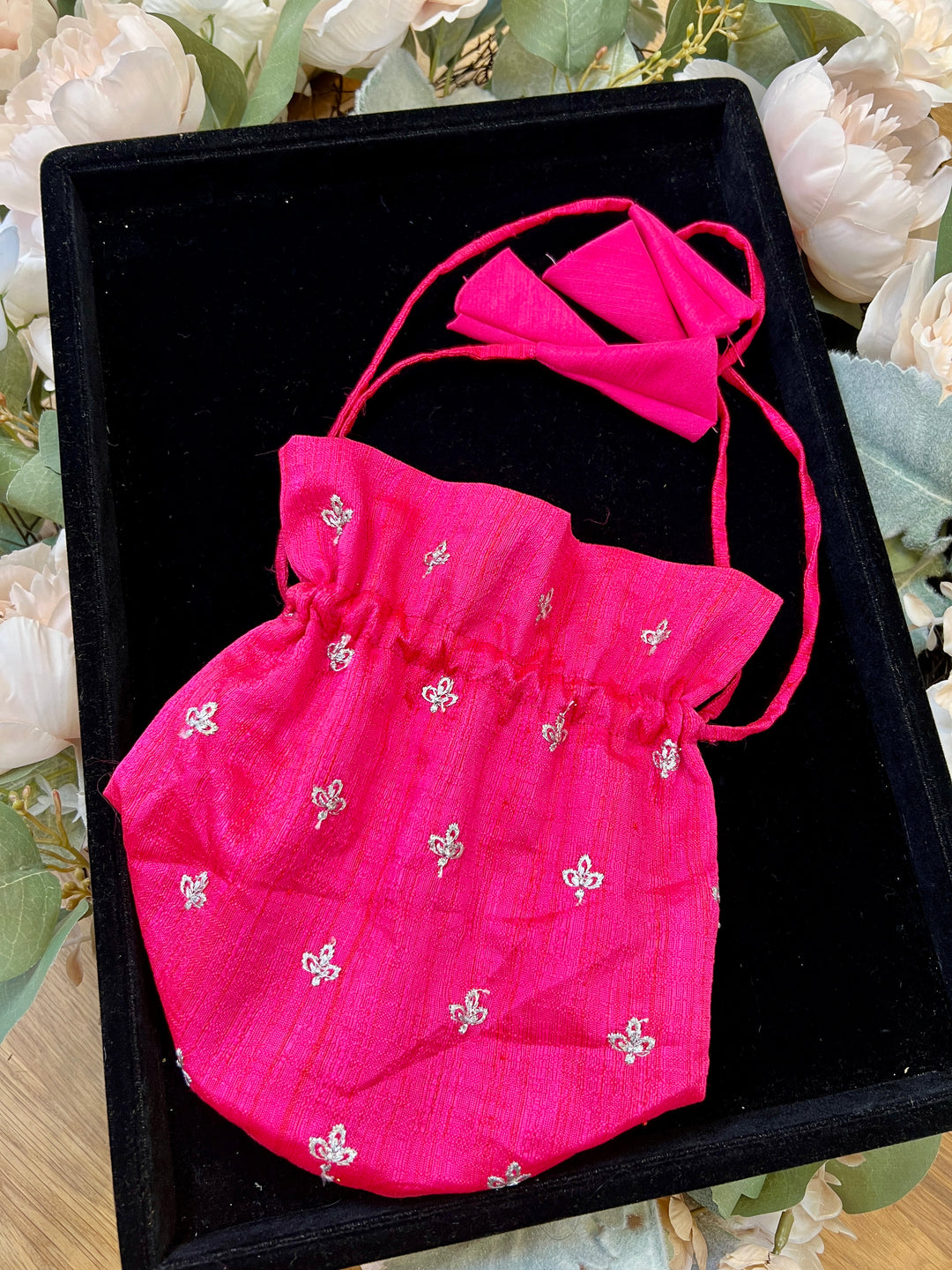 Dark Pink Embroidered Motifs Potli Bag