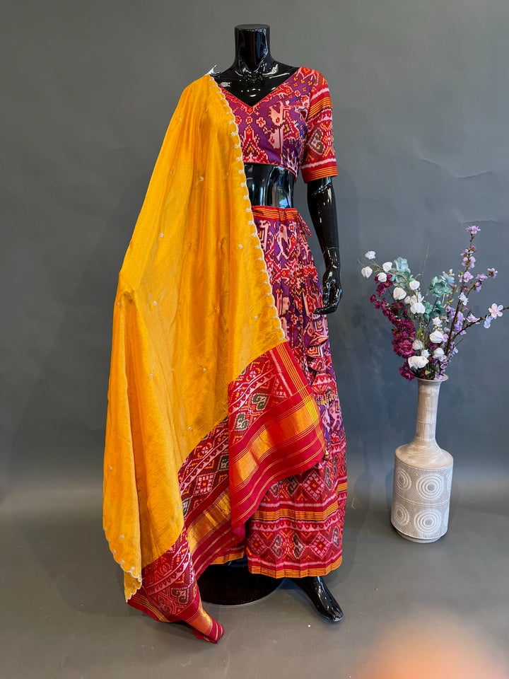 Purple &amp; Mustard Traditional Half Saree Set