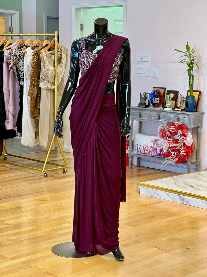 Full outfit wine ready saree set