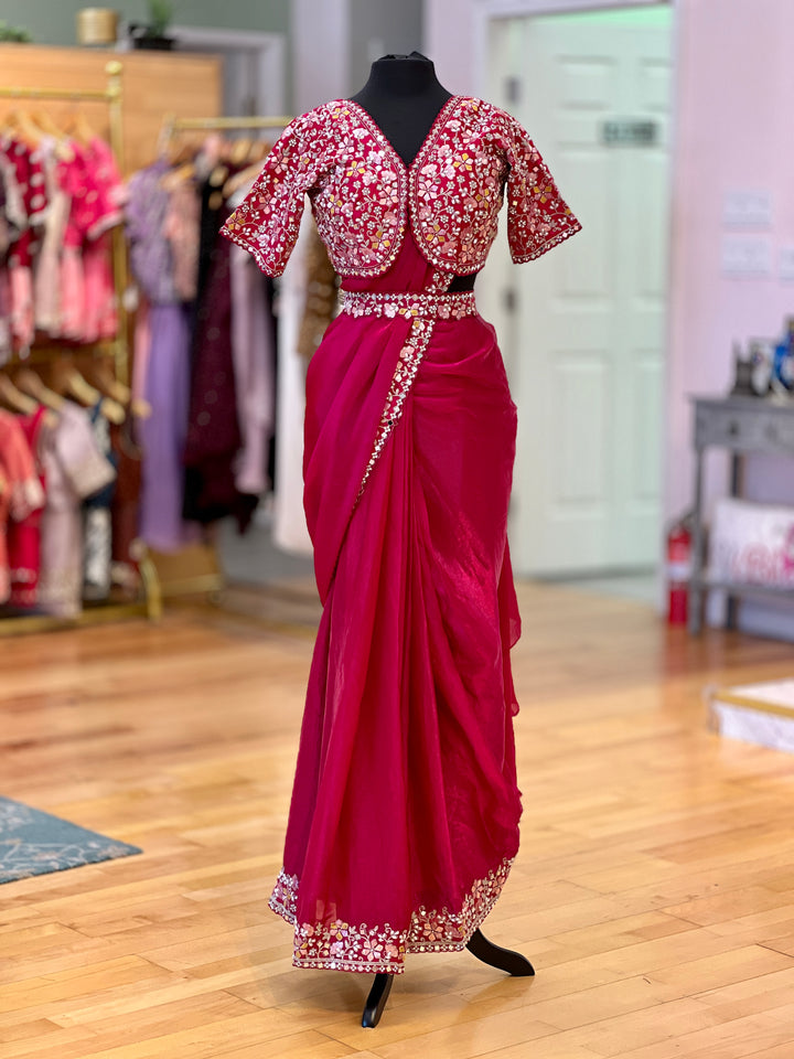 Waist belt dark pink ready to wear saree