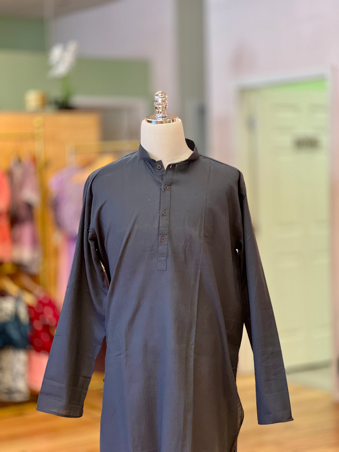 Grey Plain Silk Kurta for Men