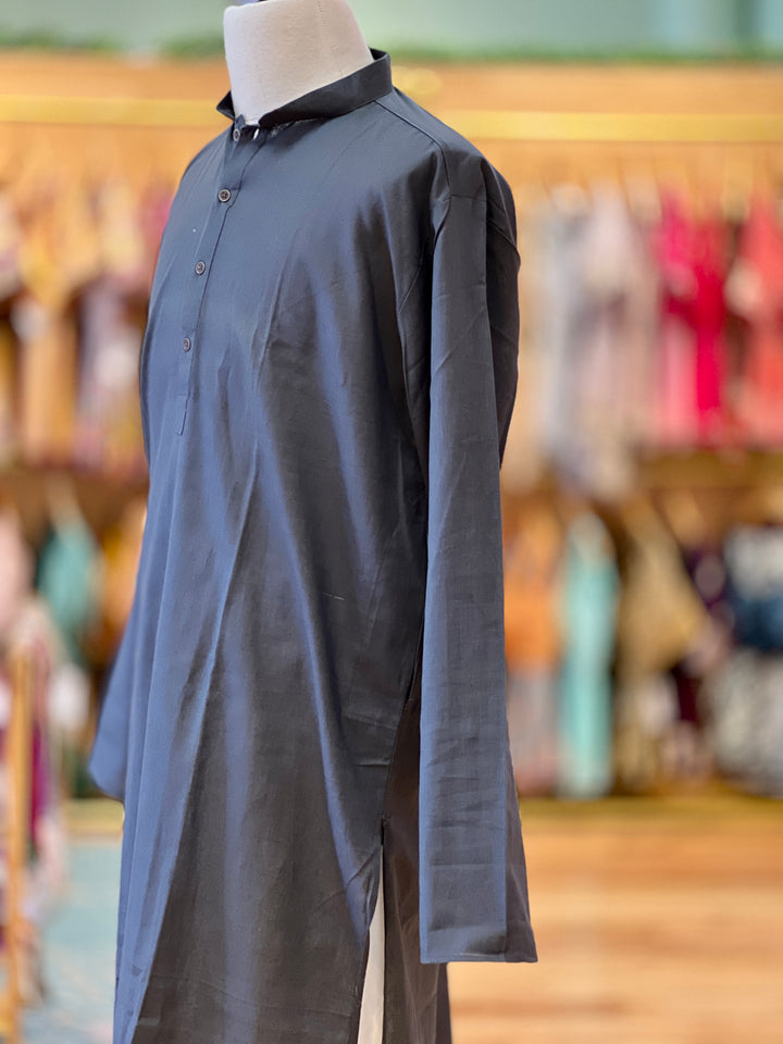 Grey Plain Silk Kurta for Men