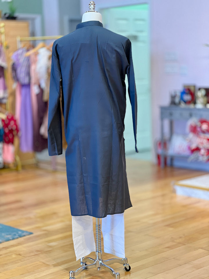 Grey Plain Silk Kurta for Men