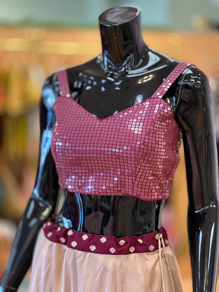 Dusty Grey And Dark Wine Lehenga Set