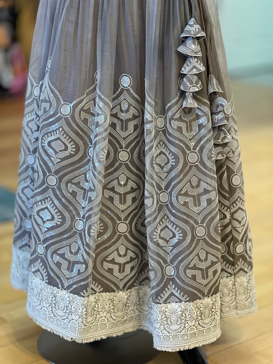 Gray And Ivory Embroidered Lehenga Set