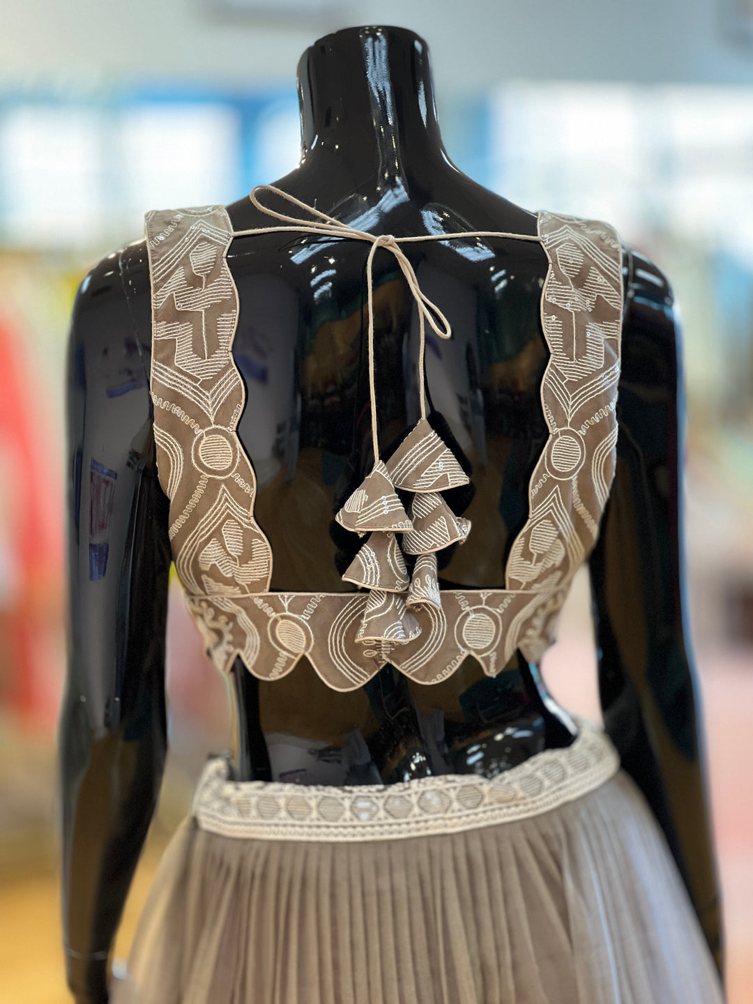 Gray And Ivory Embroidered Lehenga Set