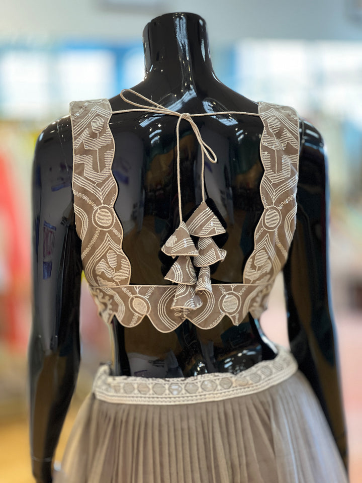 Gray And Ivory Embroidered Lehenga Set