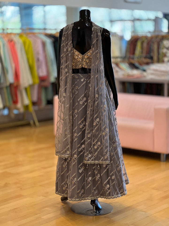Grey and Antique Gold Sequins Embroidered Lehenga Set