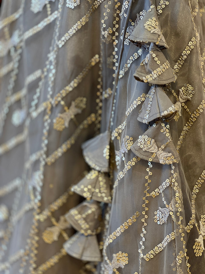 Grey and Antique Gold Sequins Embroidered Lehenga Set