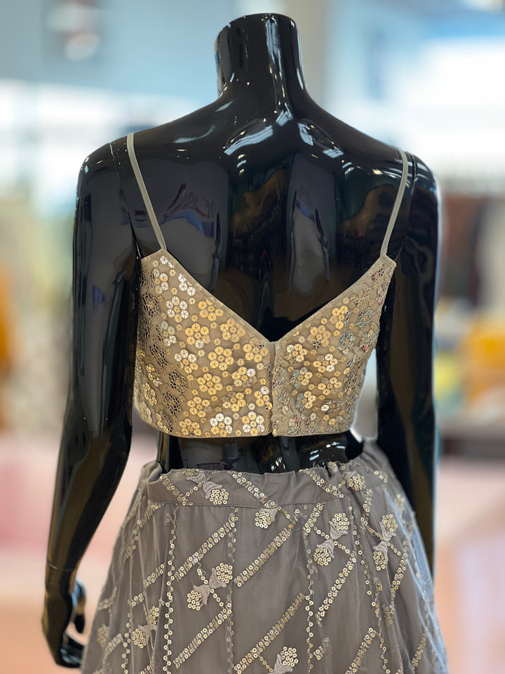 Grey and Antique Gold Sequins Embroidered Lehenga Set