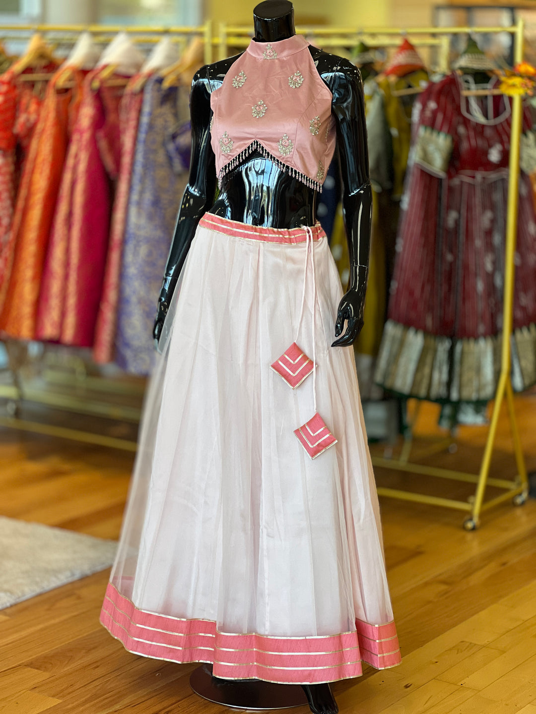 Dark And Pastel Peach Skirt Crop Top