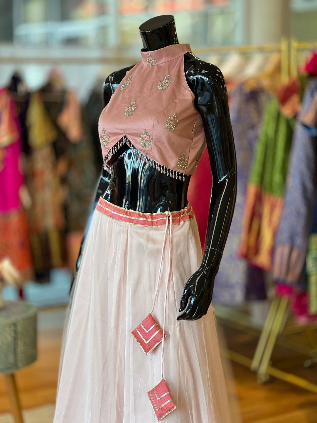 Dark And Pastel Peach Skirt Crop Top