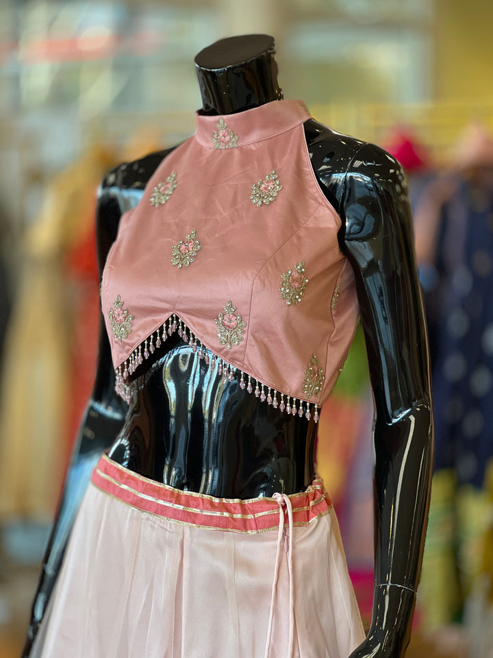 Dark And Pastel Peach Skirt Crop Top