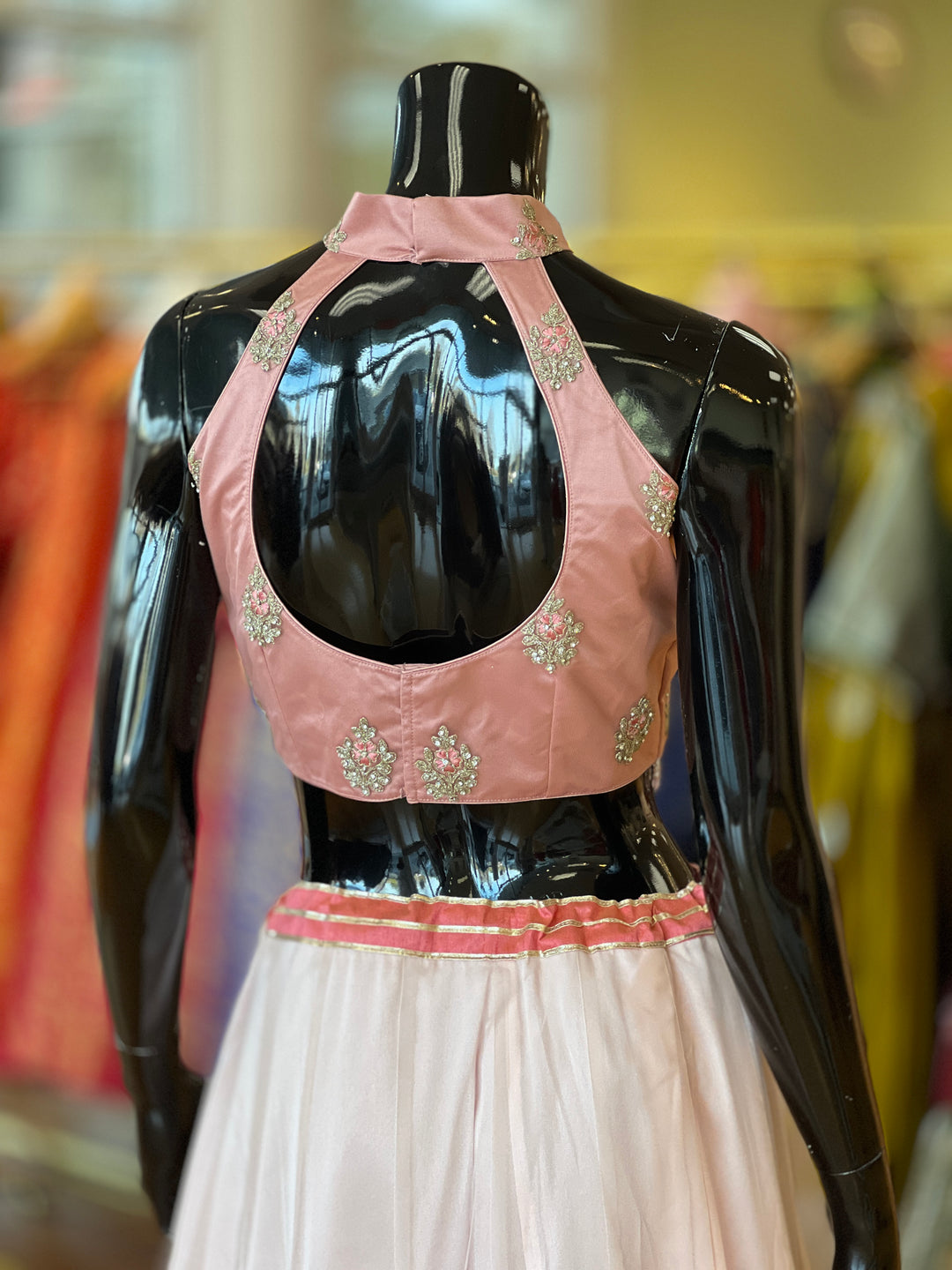 Dark And Pastel Peach Skirt Crop Top