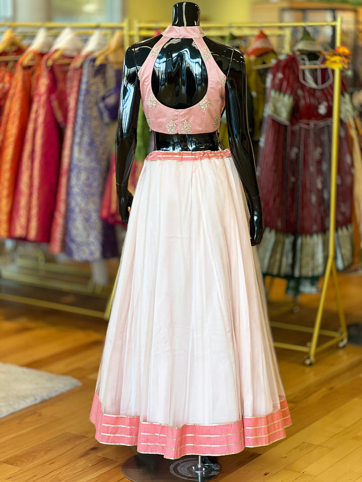 Dark And Pastel Peach Skirt Crop Top