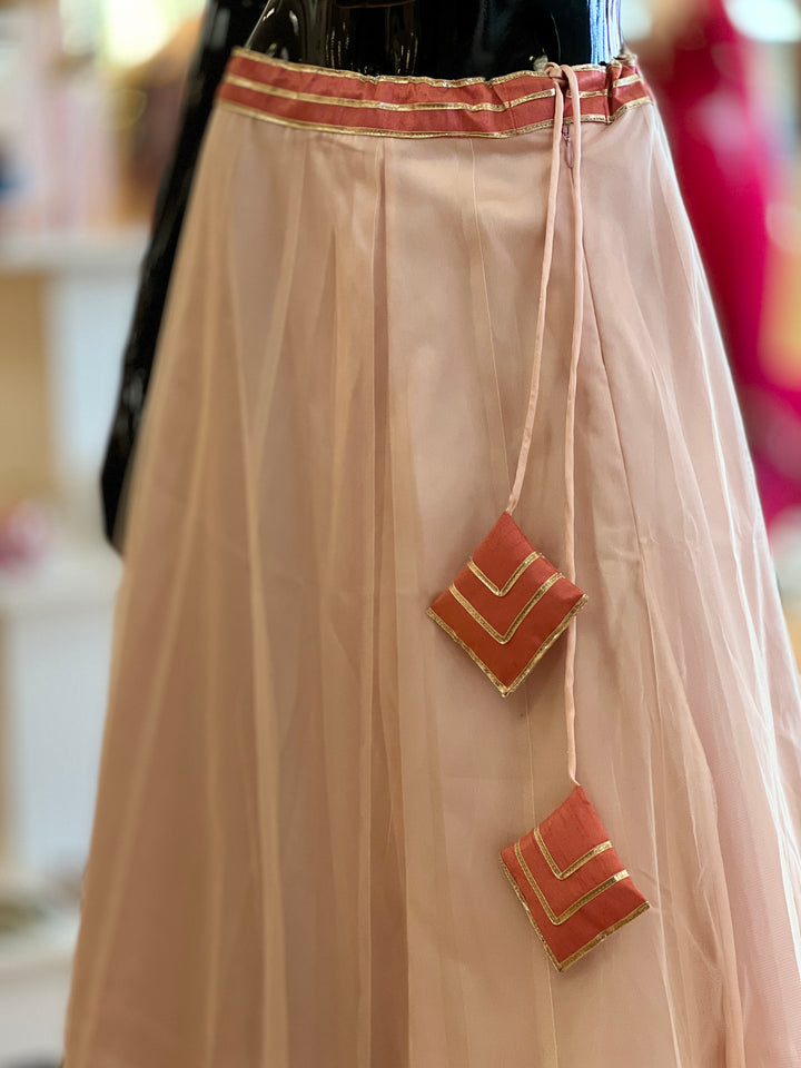 Dark And Pastel Peach Skirt Crop Top