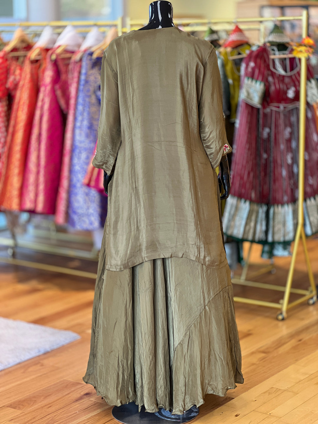 Mehendi Green Kurti Lehenga Set