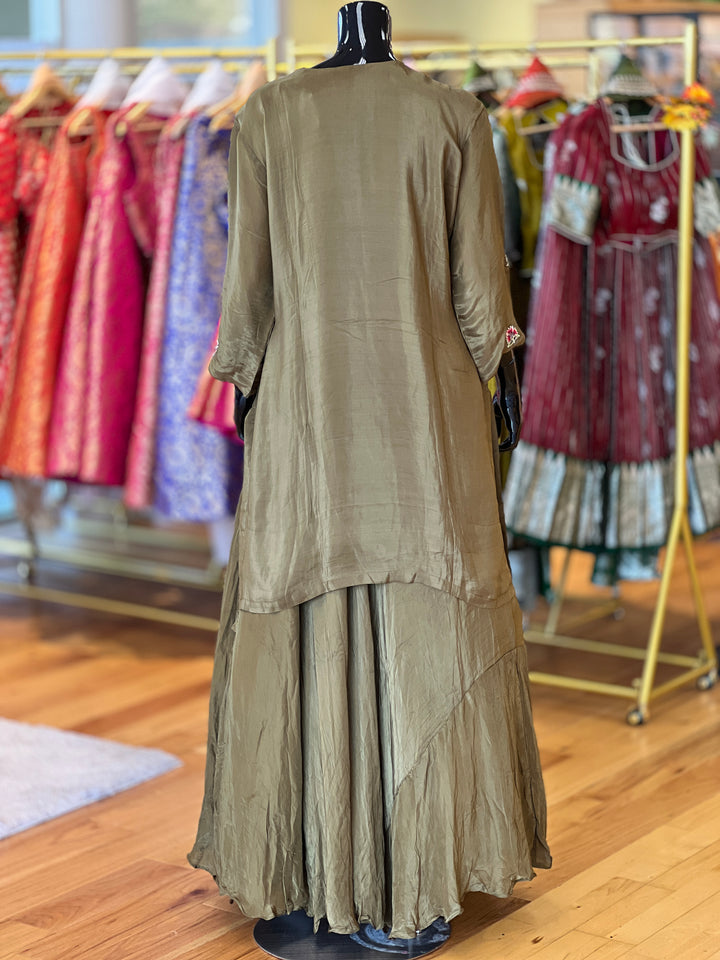 Mehendi Green Kurti Lehenga Set