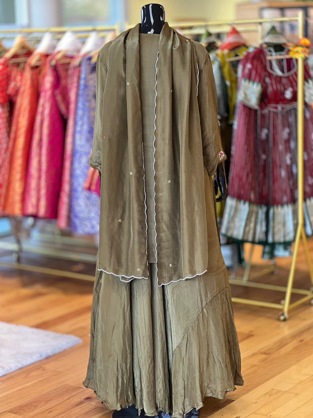 Mehendi Green Kurti Lehenga Set