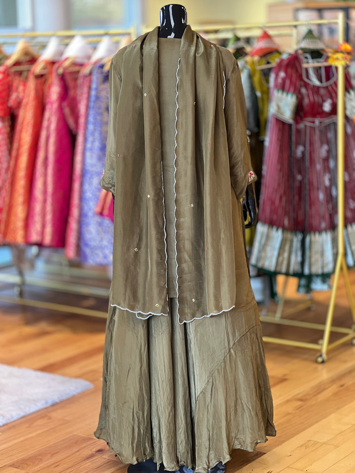 Mehendi Green Kurti Lehenga Set