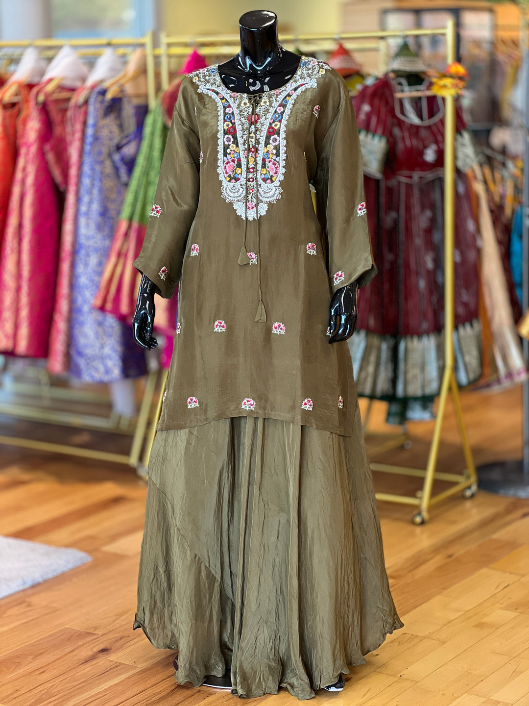 Mehendi Green Kurti Lehenga Set