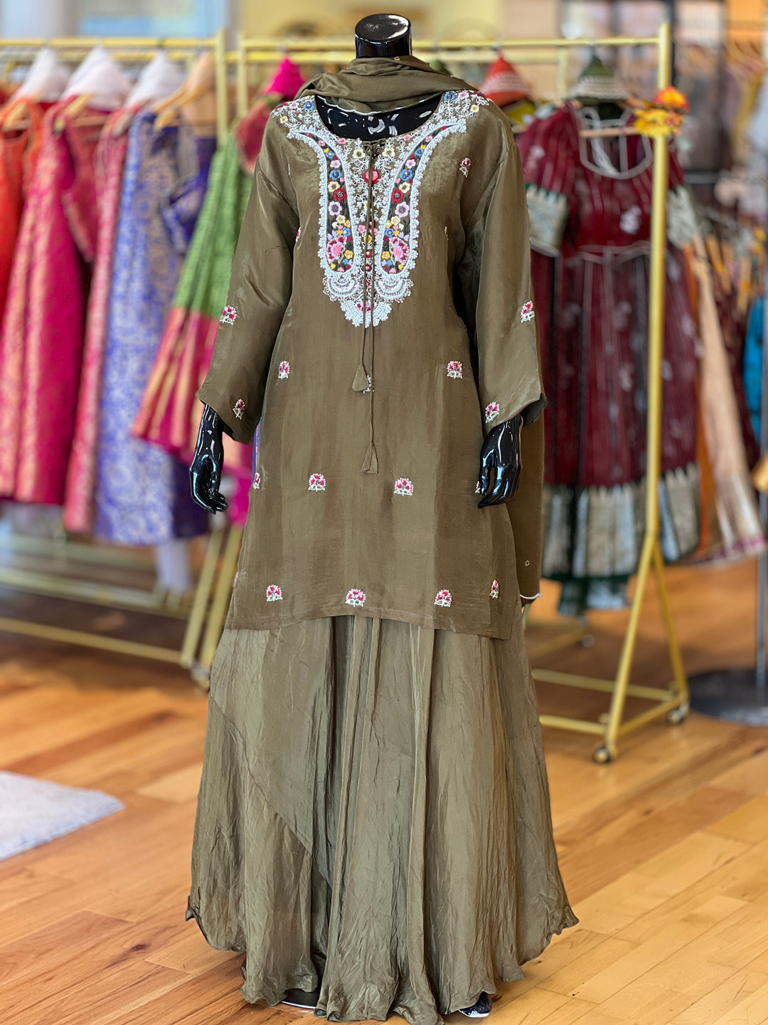 Mehendi Green Kurti Lehenga Set