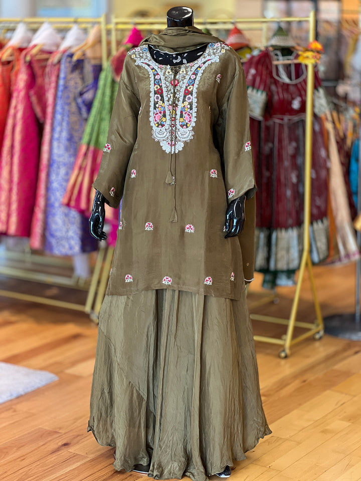 Mehendi Green Kurti Lehenga Set
