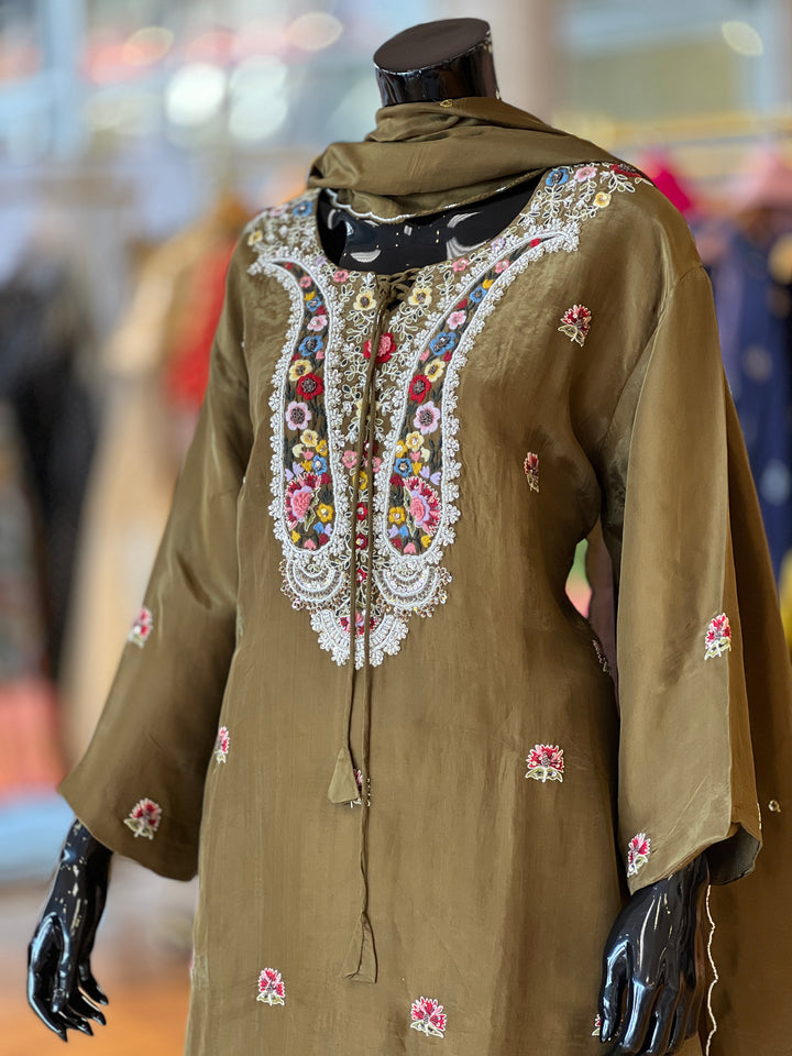 Mehendi Green Kurti Lehenga Set