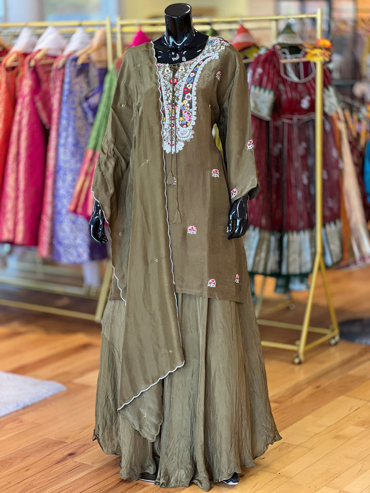 Mehendi Green Kurti Lehenga Set