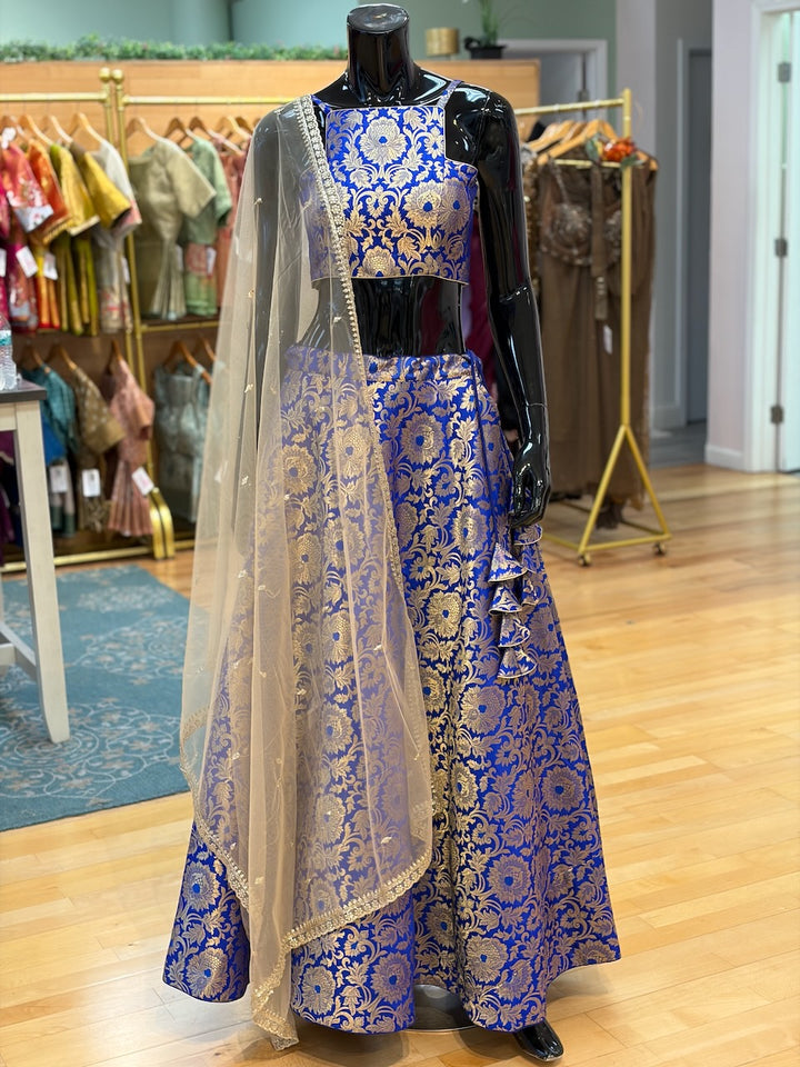 Royal-Blue Banarasi Silk Lehenga Set