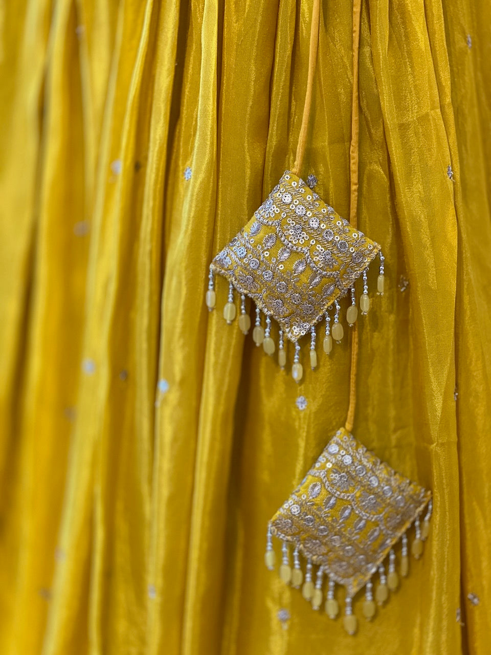 Mustard Yellow And White Embroidered Lehenga Set