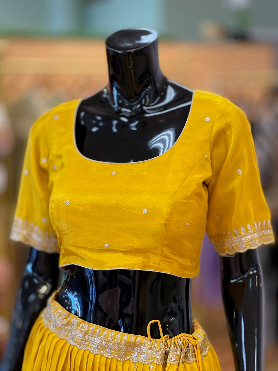 Mustard Yellow And White Embroidered Lehenga Set