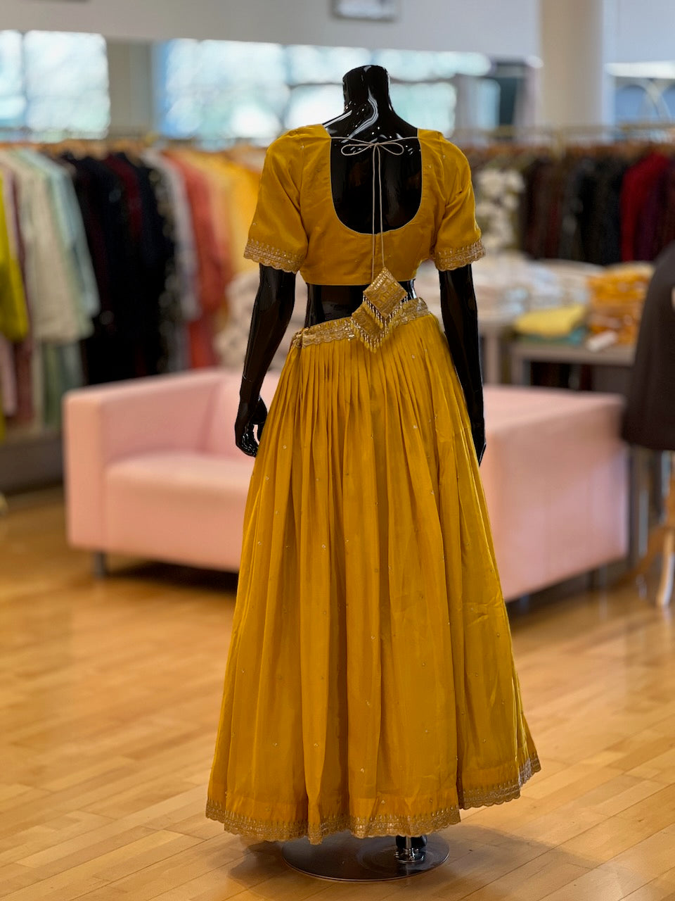 Mustard Yellow And White Embroidered Lehenga Set