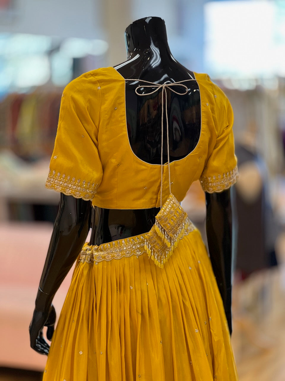 Mustard Yellow And White Embroidered Lehenga Set