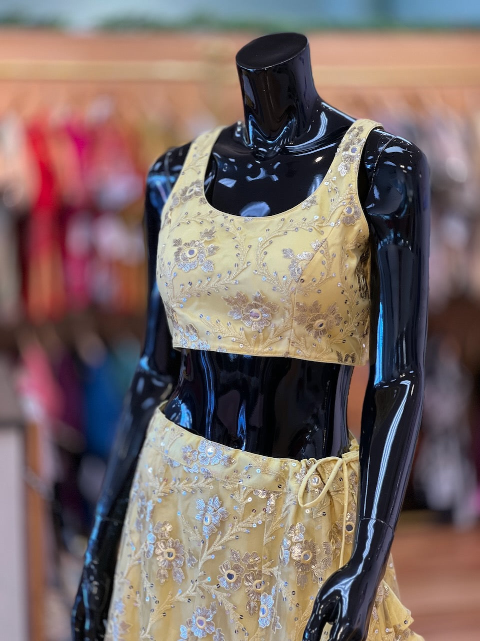 Pastel Yellow And White Embroidered Lehenga Set