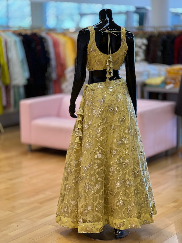 Pastel Yellow And White Embroidered Lehenga Set
