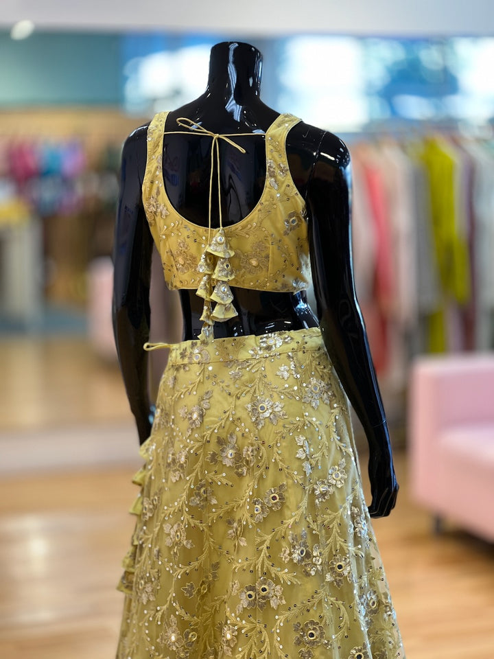 Pastel Yellow And White Embroidered Lehenga Set
