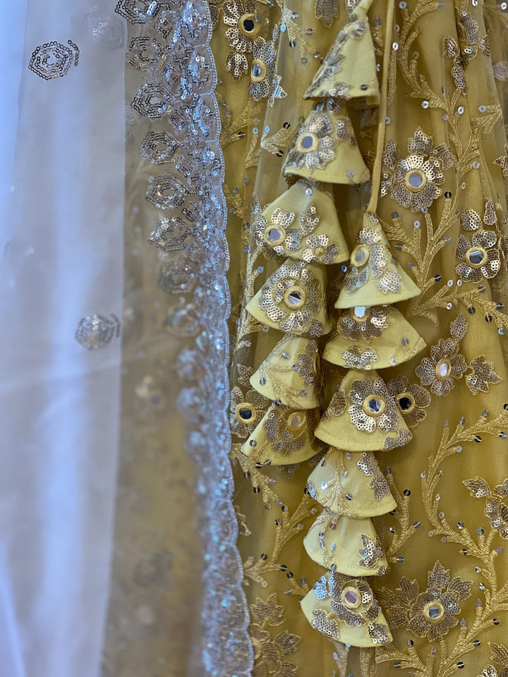 Pastel Yellow And White Embroidered Lehenga Set