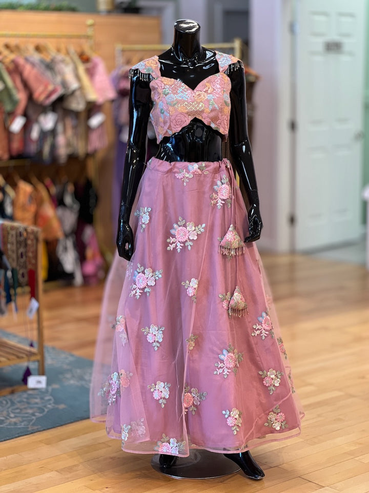 Dusty Rose Pink Embroidered Lehenga