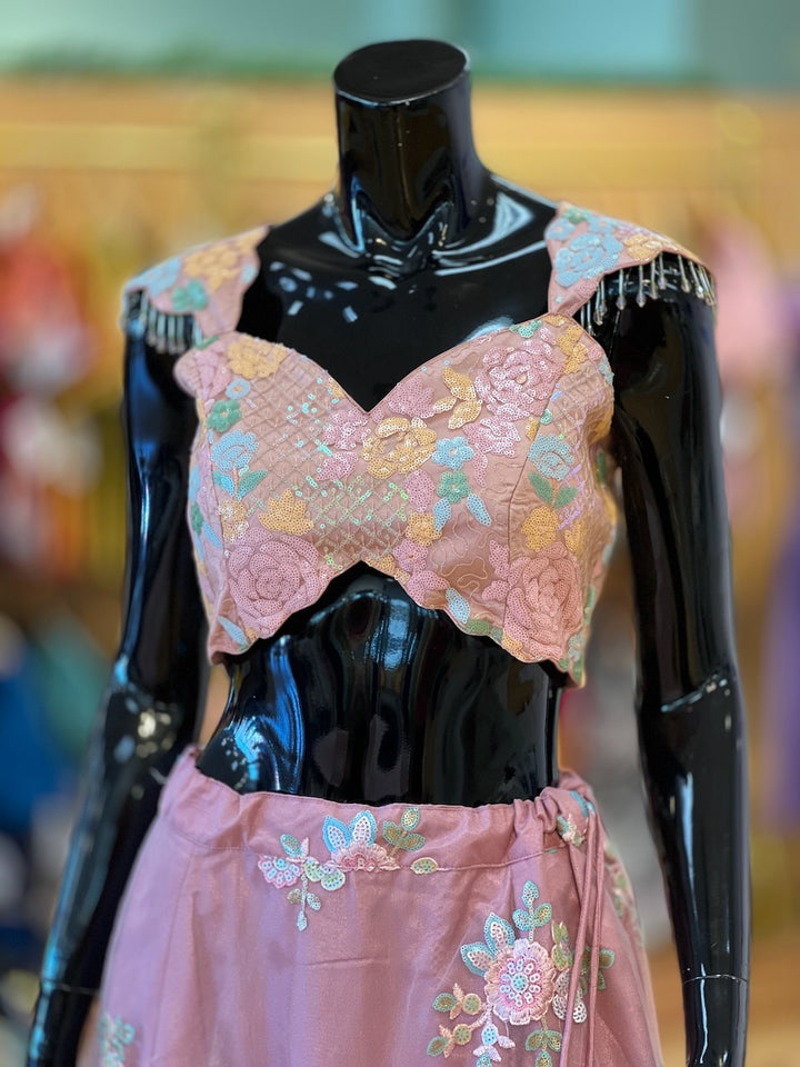 Dusty Rose Pink Embroidered Lehenga