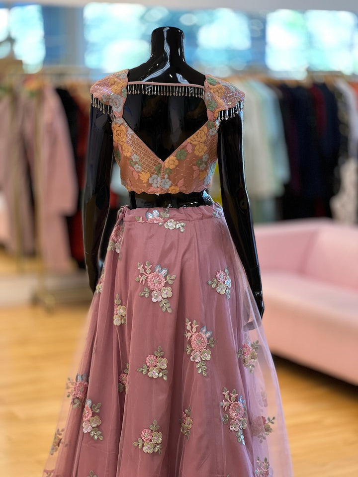 Dusty Rose Pink Embroidered Lehenga