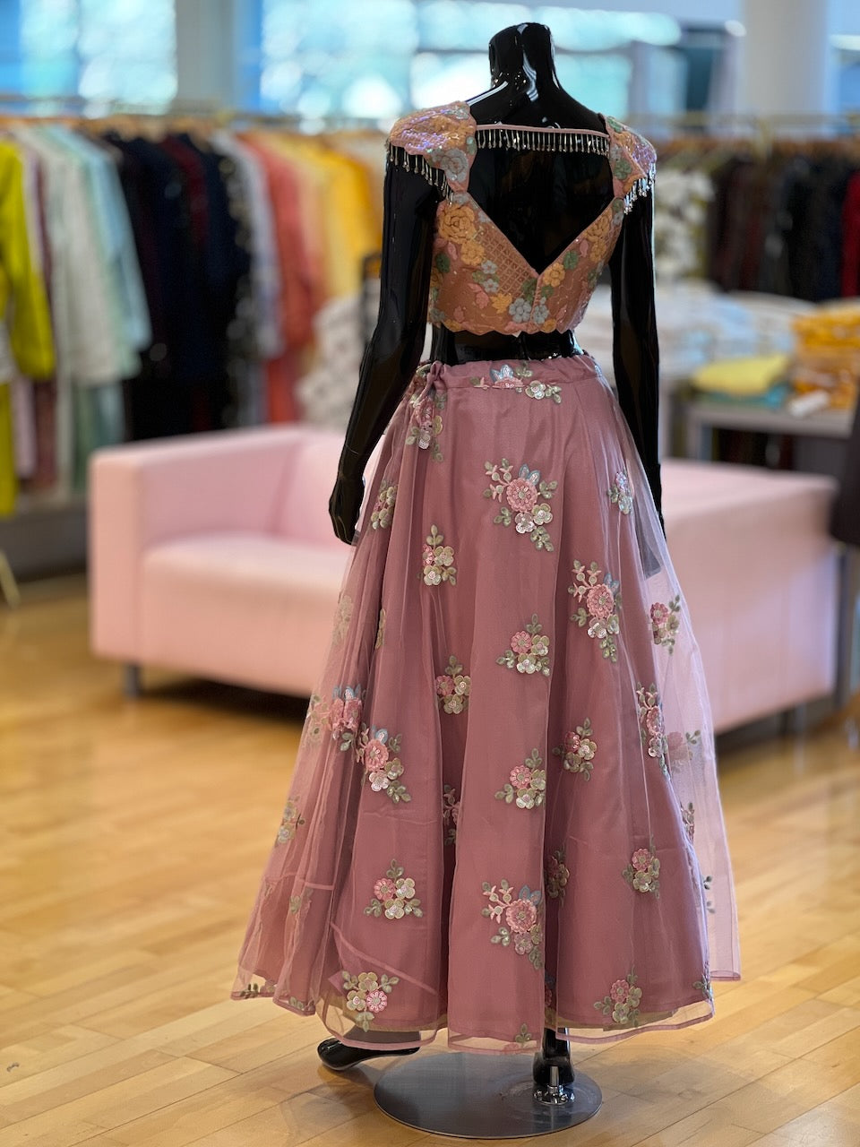 Dusty Rose Pink Embroidered Lehenga