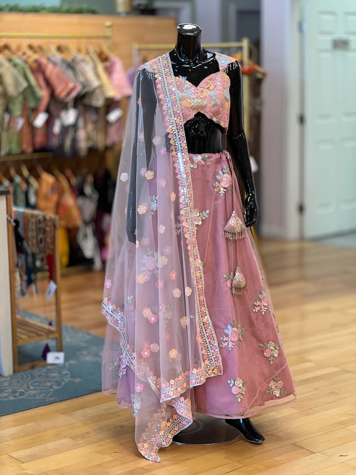 Dusty Rose Pink Embroidered Lehenga