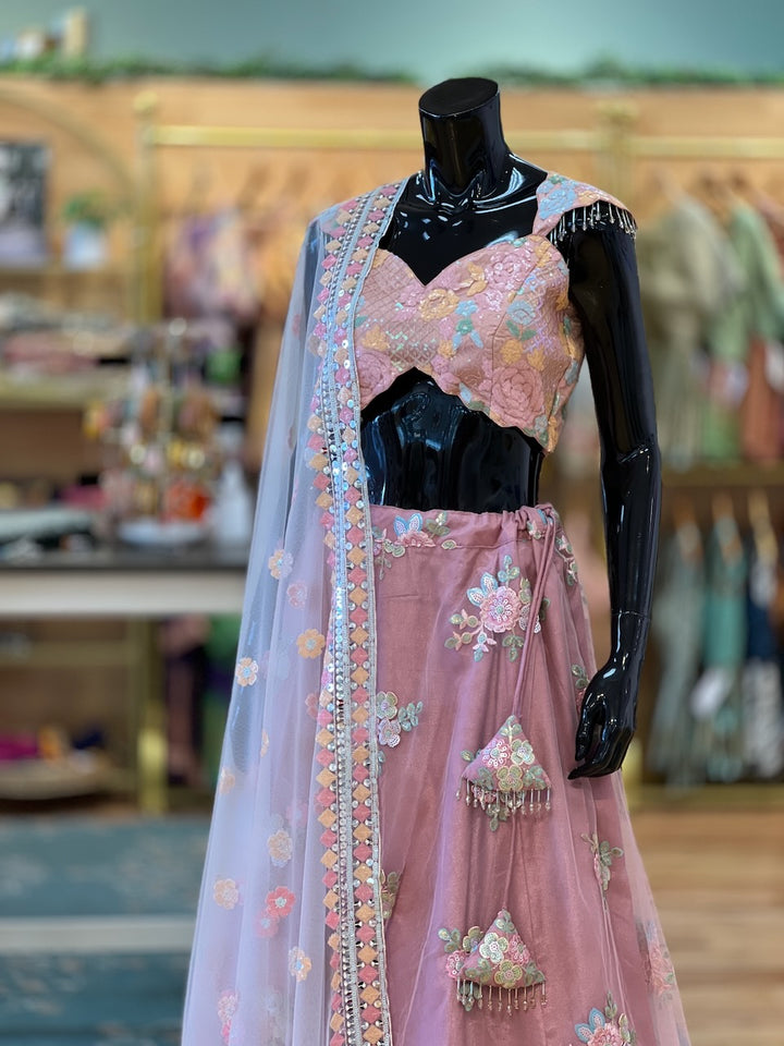 Dusty Rose Pink Embroidered Lehenga