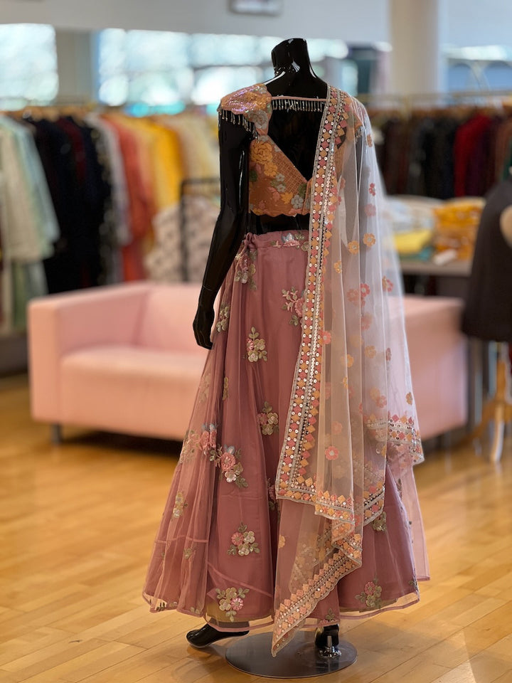 Dusty Rose Pink Embroidered Lehenga