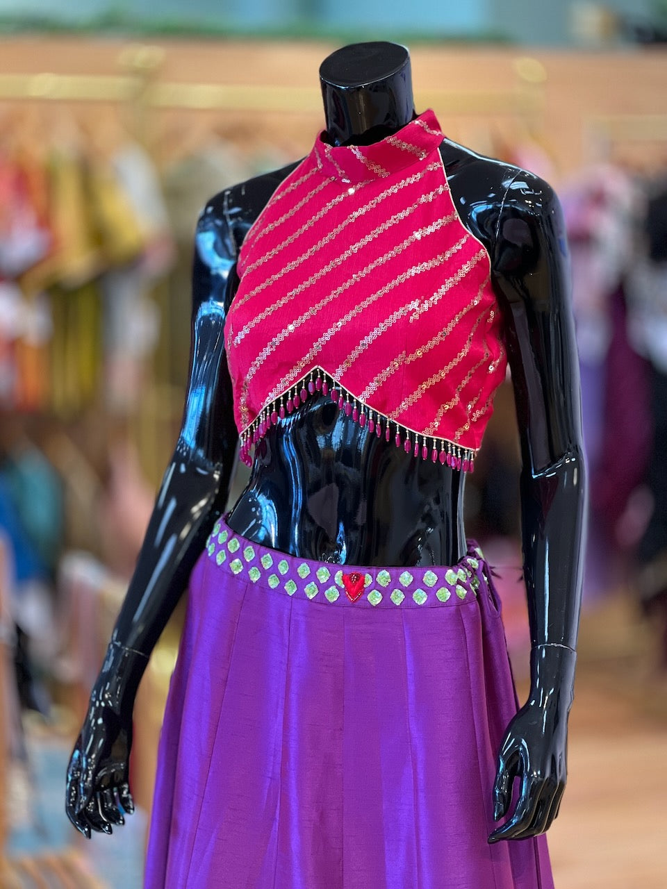 Purple And Red Hand Embroidered Lehenga Set