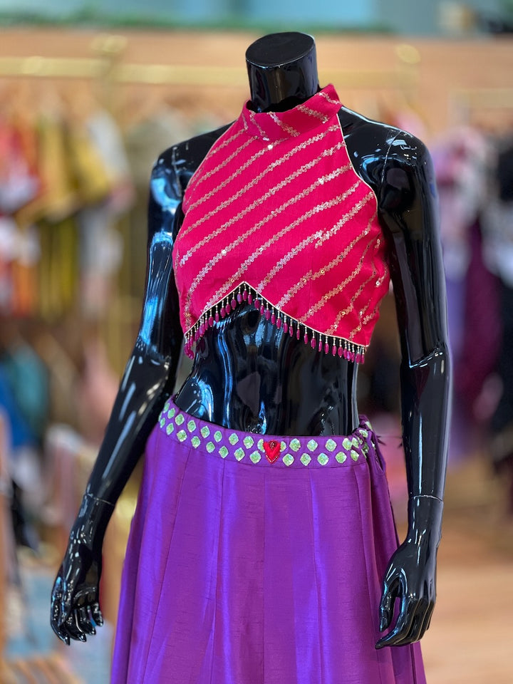 Purple And Red Hand Embroidered Lehenga Set