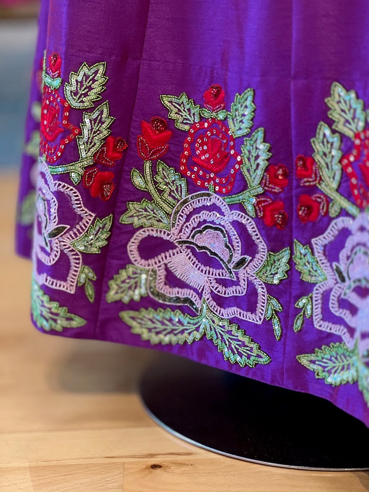 Purple And Red Hand Embroidered Lehenga Set