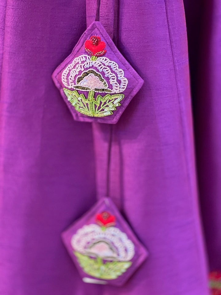 Purple And Red Hand Embroidered Lehenga Set