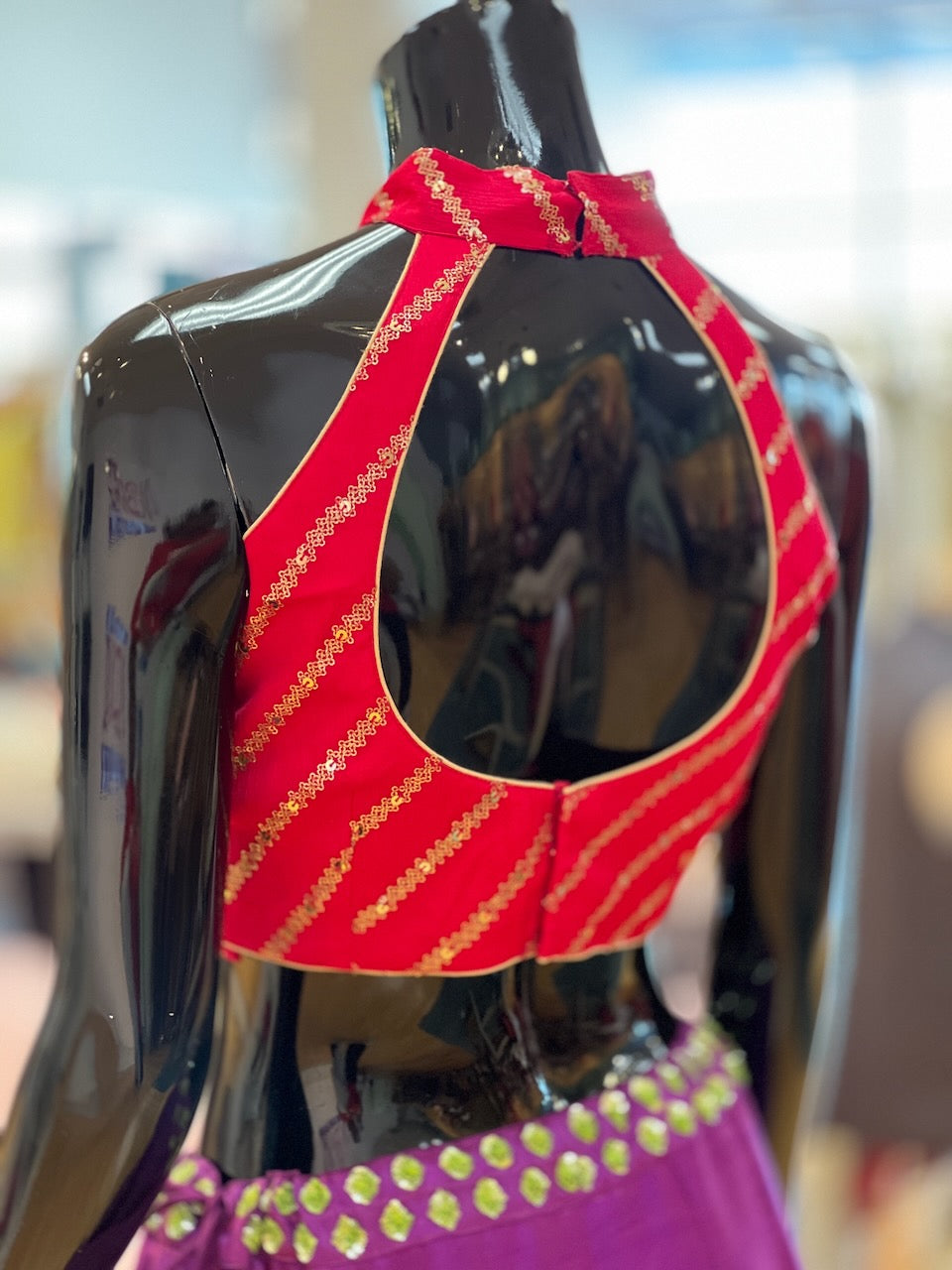 Purple And Red Hand Embroidered Lehenga Set